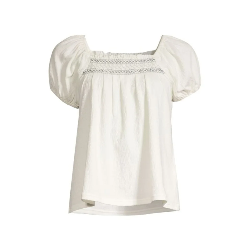 Madewell Seahorse Embroidered Puff Sleeve Smocked Blouse - Picture 1 of 6